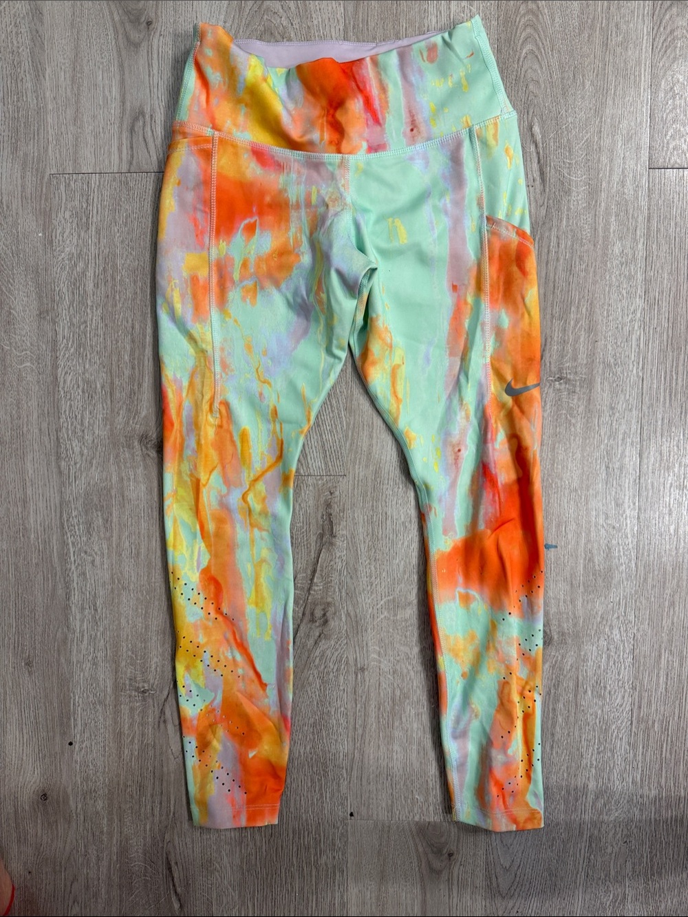 Nike Kids Tie-Dye Leggings in Mint & Orange